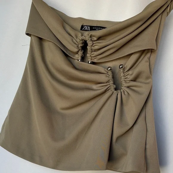 Zara Olive Green Crop Top Dressy Strapless XSmall - Picture 6 of 9